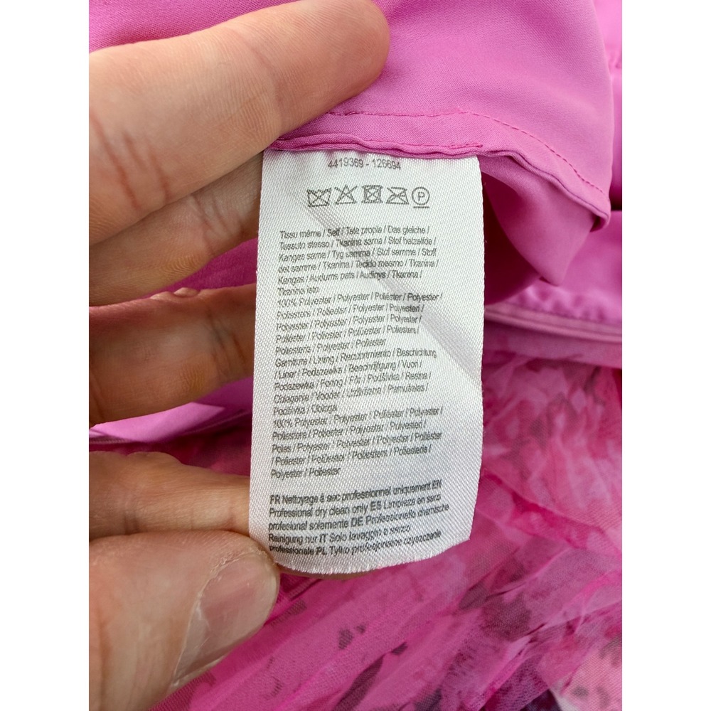 ML Monique Lhuillier Pink Floral Pleated Strapless Midi Dress Size 2 - Picture 6 of 11